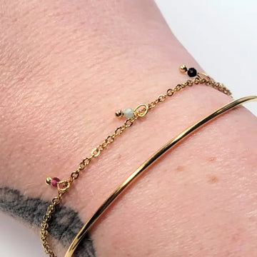 Bracelet double jonc doré femme avec perles colorées en acier inoxydable