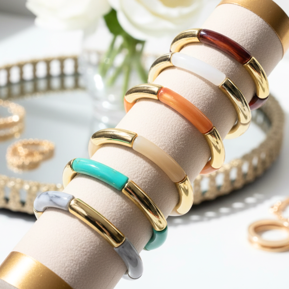 Bracelet Femme En Acrylique Multicolore - Détachable - Longueur 27,5 Cm - Accessoire De Mode Neuf