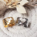 Bague cœur ajouré dorée ajustable en acier inoxydable