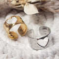 Bague large dorée avec cœur ajouré pour femme en acier inoxydable
