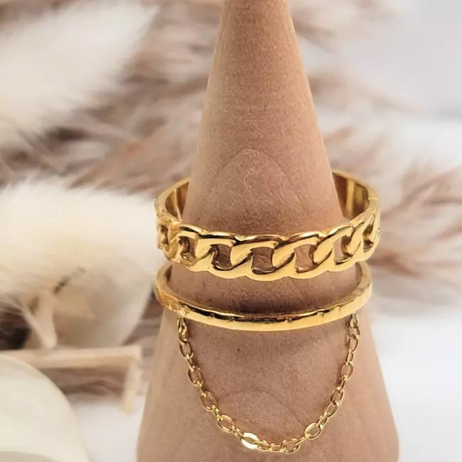 Bague chaîne dorée femme ajustable en acier inoxydable