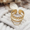 Bague ajustable femme style chaîne dorée en acier inoxydable