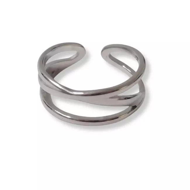 Bague croisée ajustable en acier inoxydable argenté pour femme