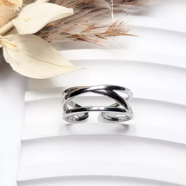Bague tendance croisée ouverte en acier inoxydable argenté