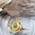 Bague femme dorée avec pierre amazonite verte – Bijou ajustable tendance