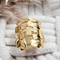Bague dorée femme en acier inoxydable, anneau ouvert au motif géométrique moderne