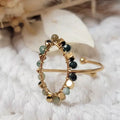 Bague dorée ajustable en forme ovale, acier inoxydable avec perles décoratives, bijou tendance