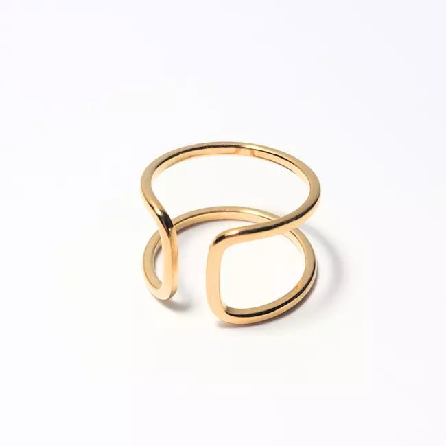 Bague ouverte dorée femme design minimaliste double anneau