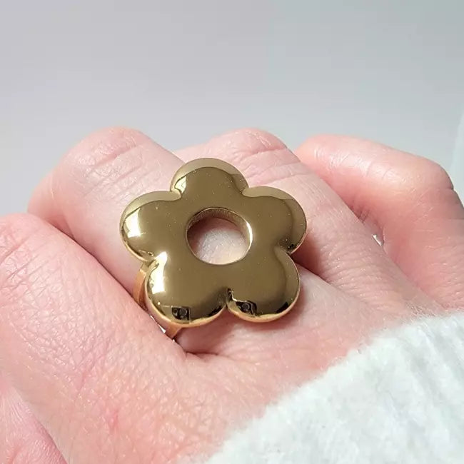 Bague fleur argentée ajourée femme – Acier inoxydable ajustable