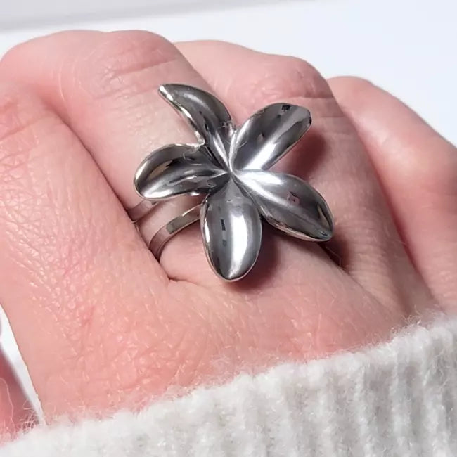 Bague fleur dorée femme – Bijou ajustable en acier inoxydable