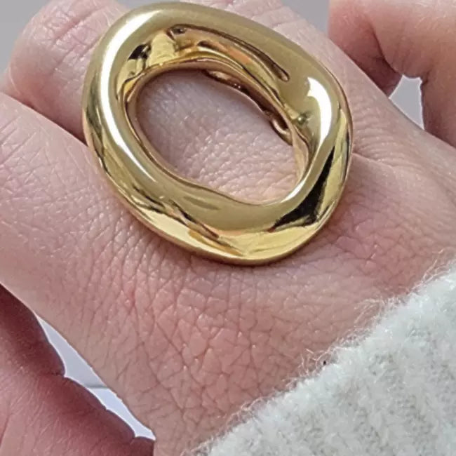Bague large dorée femme en acier inoxydable forme ovale élégante
