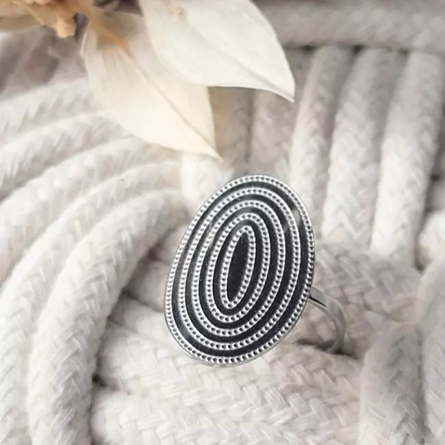 Bague large ovale argentée acier inoxydable bijou tendance femme