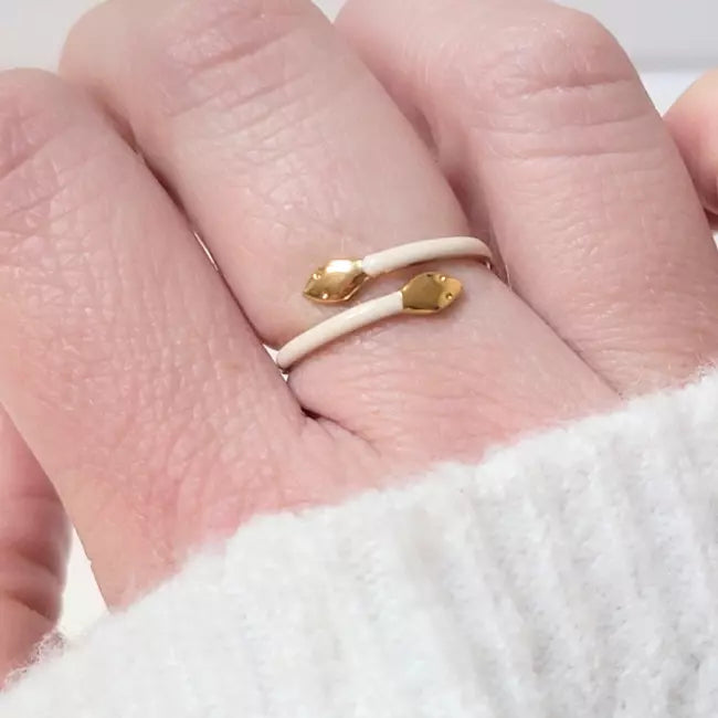 Bague serpent blanche et dorée ajustable en acier inoxydable, bijou tendance