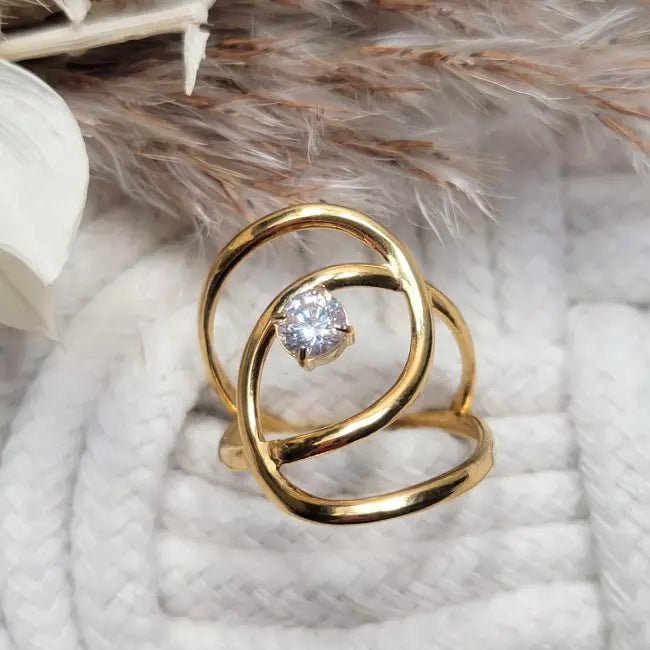 Bague dorée ajustable femme avec strass étincelant – Acier inoxydable tendance