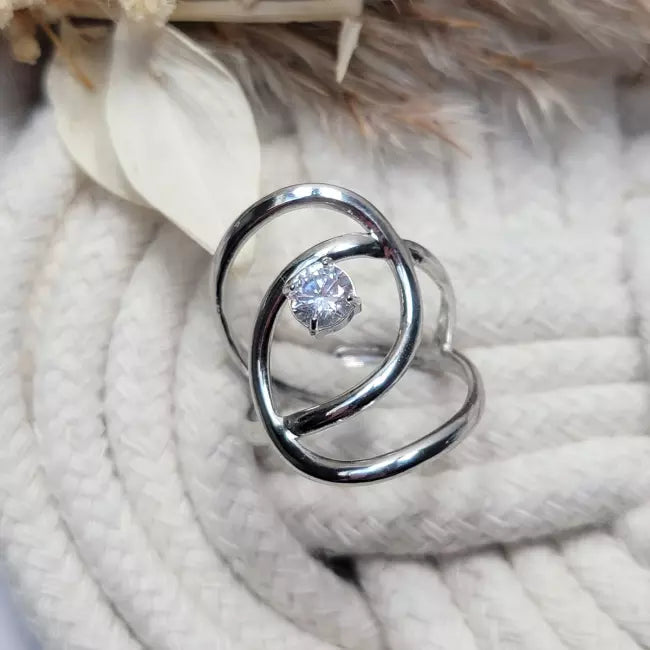 Bague argentée ajustable femme avec strass scintillant – Bijou acier inoxydable