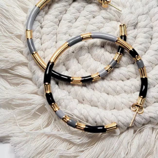 Créoles acier inoxydable doré noir et gris – boucles d’oreilles légères femme