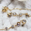 Détail boucles d’oreilles dorées à strass – bijou raffiné en acier inoxydable