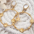Boucles d’oreilles dorées rondes soleil et pierre nacrée – bijou femme élégant