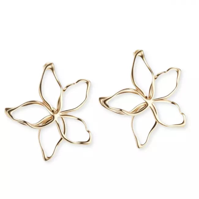 Boucles d’oreilles fleur XXL dorées en acier inoxydable – bijou léger et tendance