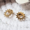 Paire de boucles d’oreilles soleil dorées pour femme en acier inoxydable
