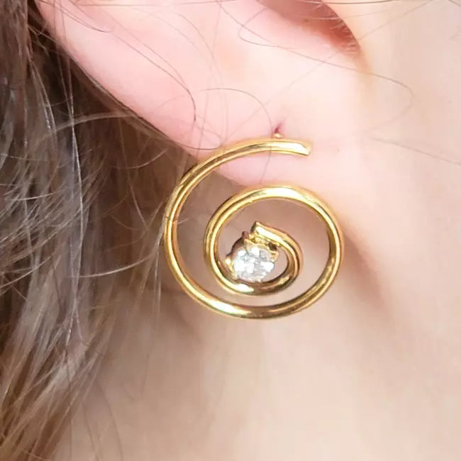 Boucles d’oreilles spirales dorées en acier inoxydable avec strass brillant