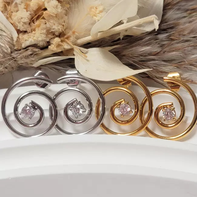 Boucles d’oreilles spirales dorées et argentées en acier inoxydable, style chic