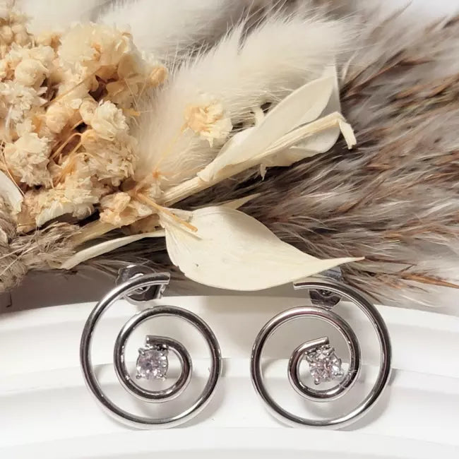 Boucles d’oreilles spirales dorées en acier inoxydable avec strass brillant