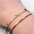 Bracelet double jonc doré femme avec perles colorées en acier inoxydable