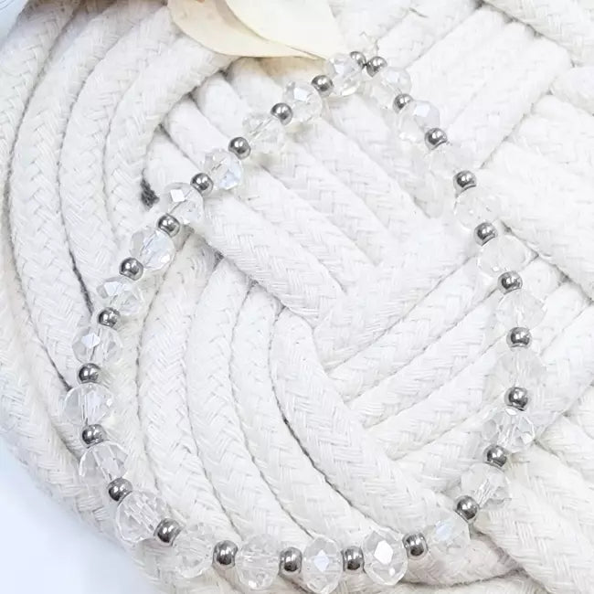 Bracelet élastique femme perles transparentes brillantes