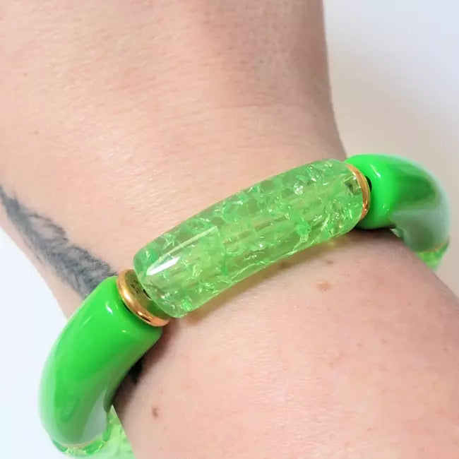 Bracelet élastique femme perles turquoise et cylindre texturé