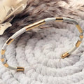 Bracelet jonc femme ajustable blanc et doré bijou moderne en acier inoxydable