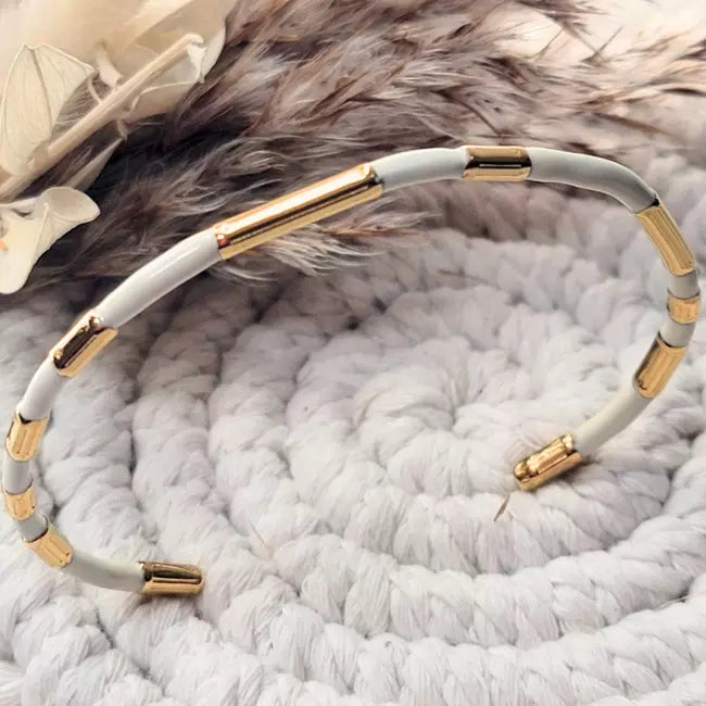 Bracelet jonc femme ajustable blanc et doré bijou moderne en acier inoxydable