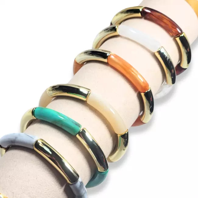 Bracelet jonc femme doré et coloré en résine acrylique – Bijou tendance estival, taille unique