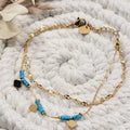 Bracelet femme tendance doré multi rang avec perles turquoise et pampilles