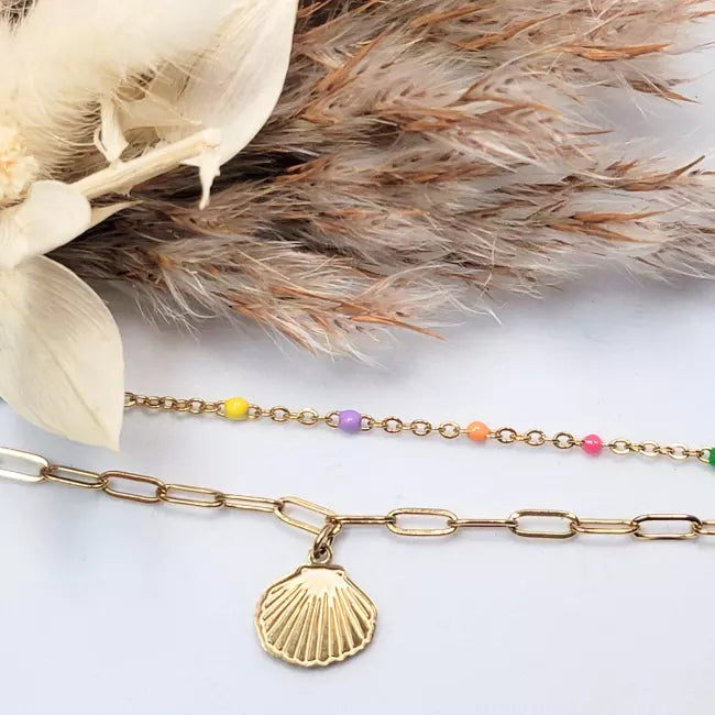 Chaîne de cheville dorée avec pendentif coquillage, bijou estival porté à la cheville