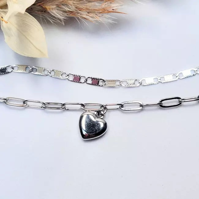 Chaîne de cheville femme en acier inoxydable argenté avec pendentif cœur, bijou tendance