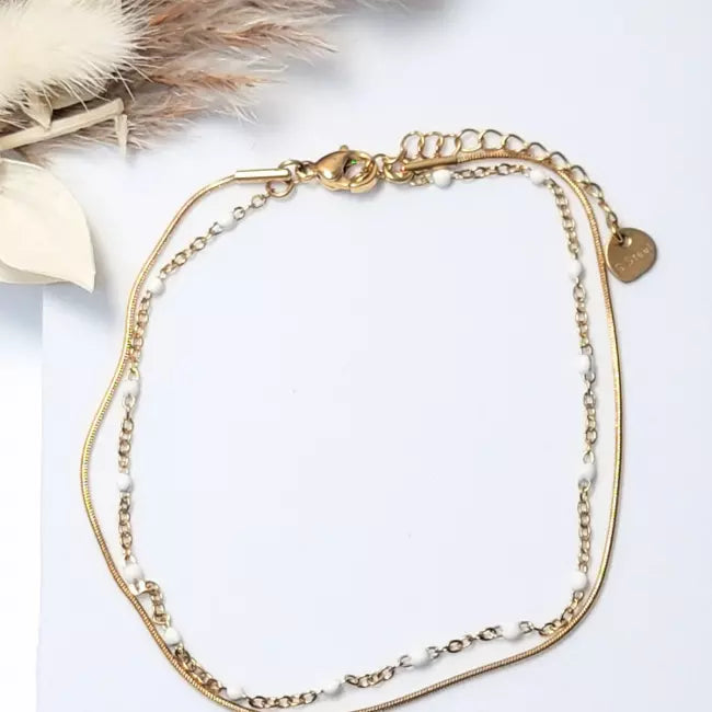 Chaîne de cheville en acier inoxydable doré avec perles blanches, bijou estival
