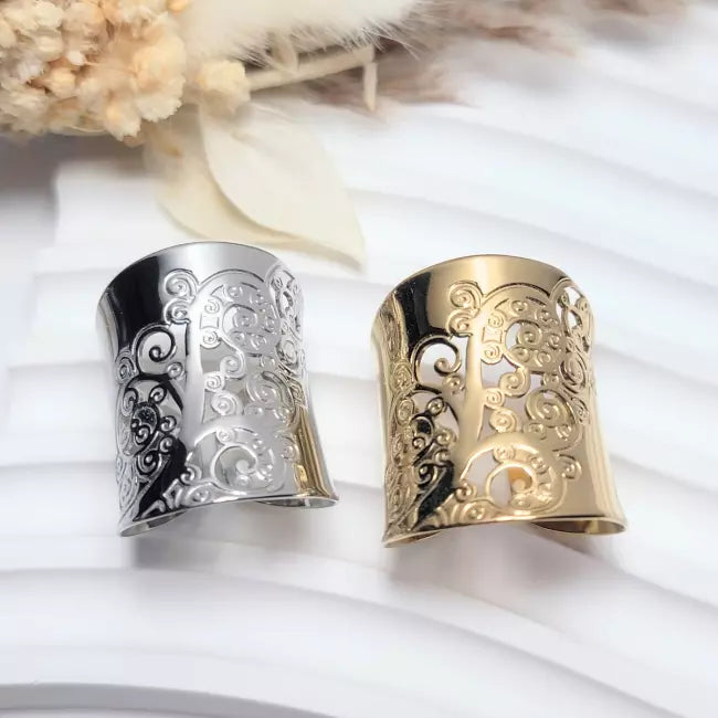 Bague arbre de vie argentée et dorée en acier inoxydable pour femme