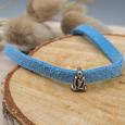 Bracelet cuir façon daim bleu turquoise et poussoir Bouddha