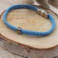 Bracelet cuir façon daim bleu turquoise et poussoir rectangle