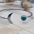 Bracelet jonc lune argenté et pierre gemme Turquoise