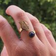 Bague ajustable feuille de Ginkgo et sa pierre gemme Lapis-Lazuli