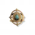 Bague dorée ajustable style mandala avec pierre turquoise en forme de goutte – bijou ethnique chic pour femme en acier inoxydable