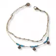 Bracelet double chaîne dorée femme en acier inoxydable, perles turquoises et pampilles – style bohème chic