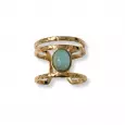 Bague dorée martelée ajustable avec pierre ovale bleu clair – bijou bohème chic pour femme en acier inoxydable
