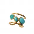 Bague dorée ajustable avec trois pierres ovales turquoise – bijou tendance pour femme en acier inoxydable
