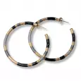 Créoles larges en acier inoxydable doré, motifs rayés noir et gris émaillés – boucles d’oreilles modernes et graphiques
