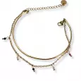Bracelet doré double rang en acier inoxydable avec petites pampilles de perles multicolores – bijou fin et élégant pour femme