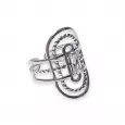 Bague argentée géométrique en acier inoxydable avec strass vue de trois quarts