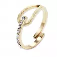 Bague dorée ouverte en acier inoxydable avec strass brillants sur fond blanc